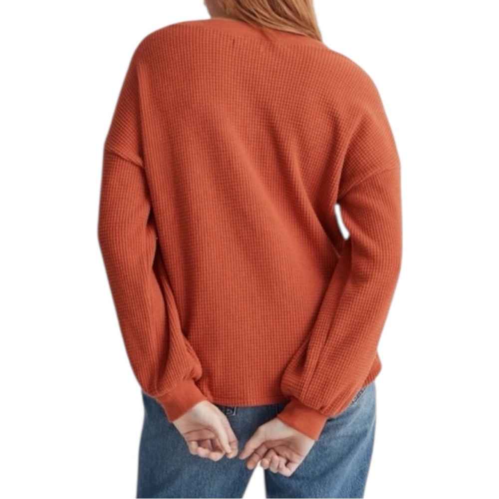 Madewell Women's Long Sleeve V-Neck Waffle Knit Sweater Sz L - Picture 2 of 8